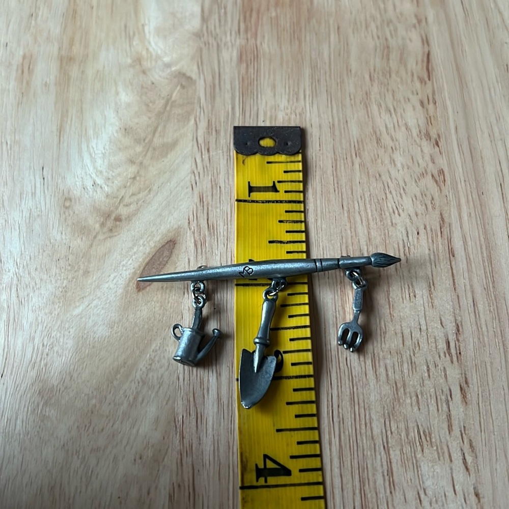 Vintage Brooch Gardeners Tools Signed MB
